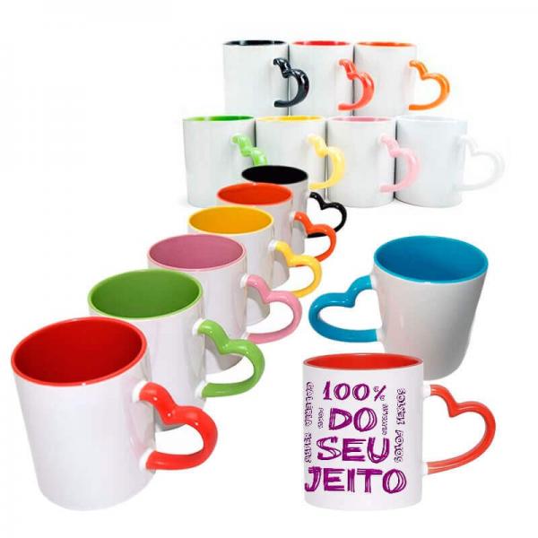 Caneca Branca de coração com Alça e Interior Colorido