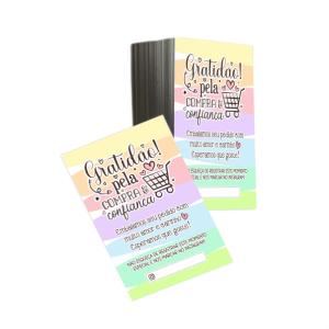 Cartões de Agradecimentos 5x9 Couchê 250gr 5x9 4x0 colorido Verniz Total Corte Reto opção com Furo de 3mm